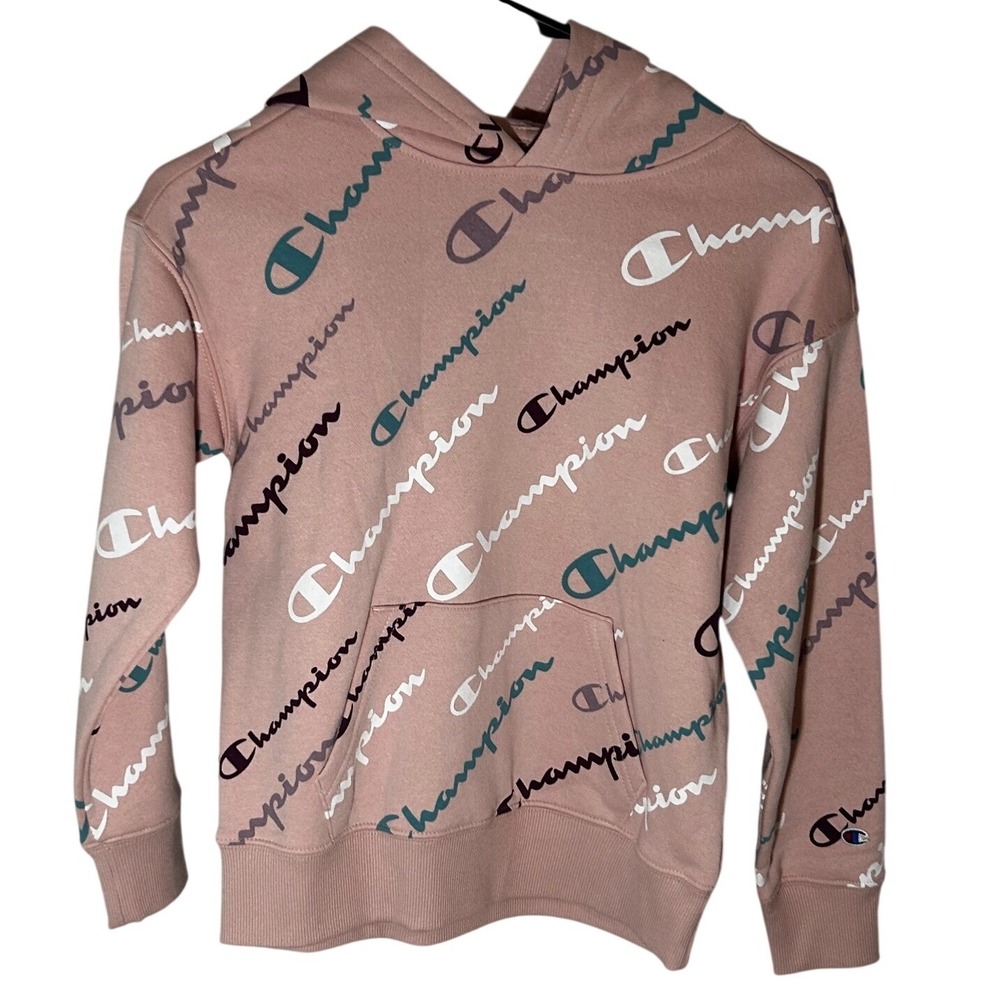 Champion Sheer Pale Pink Logo Hoodie Kangaroo Pocket Women's Size Small NWT